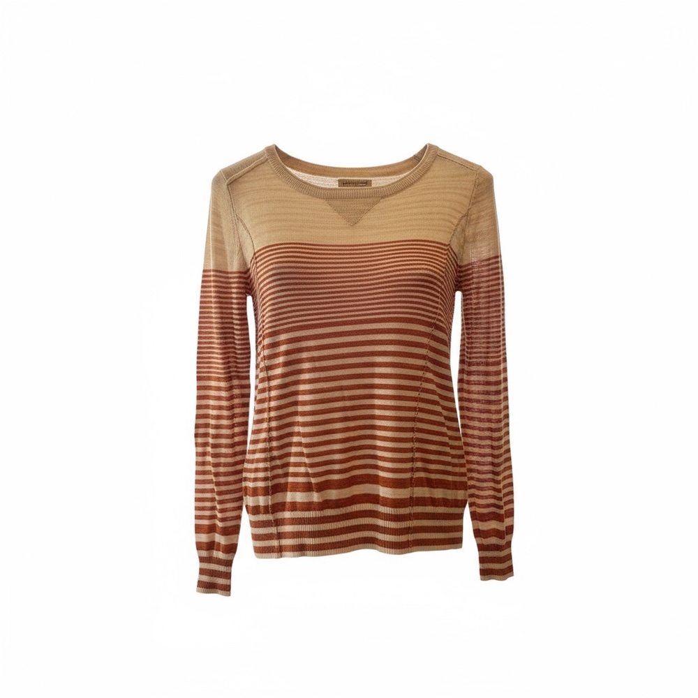Lucky Brand Womens Striped Long Sleeve Crew Neck Sweater Cream Rust Orange Small - Picture 3 of 8